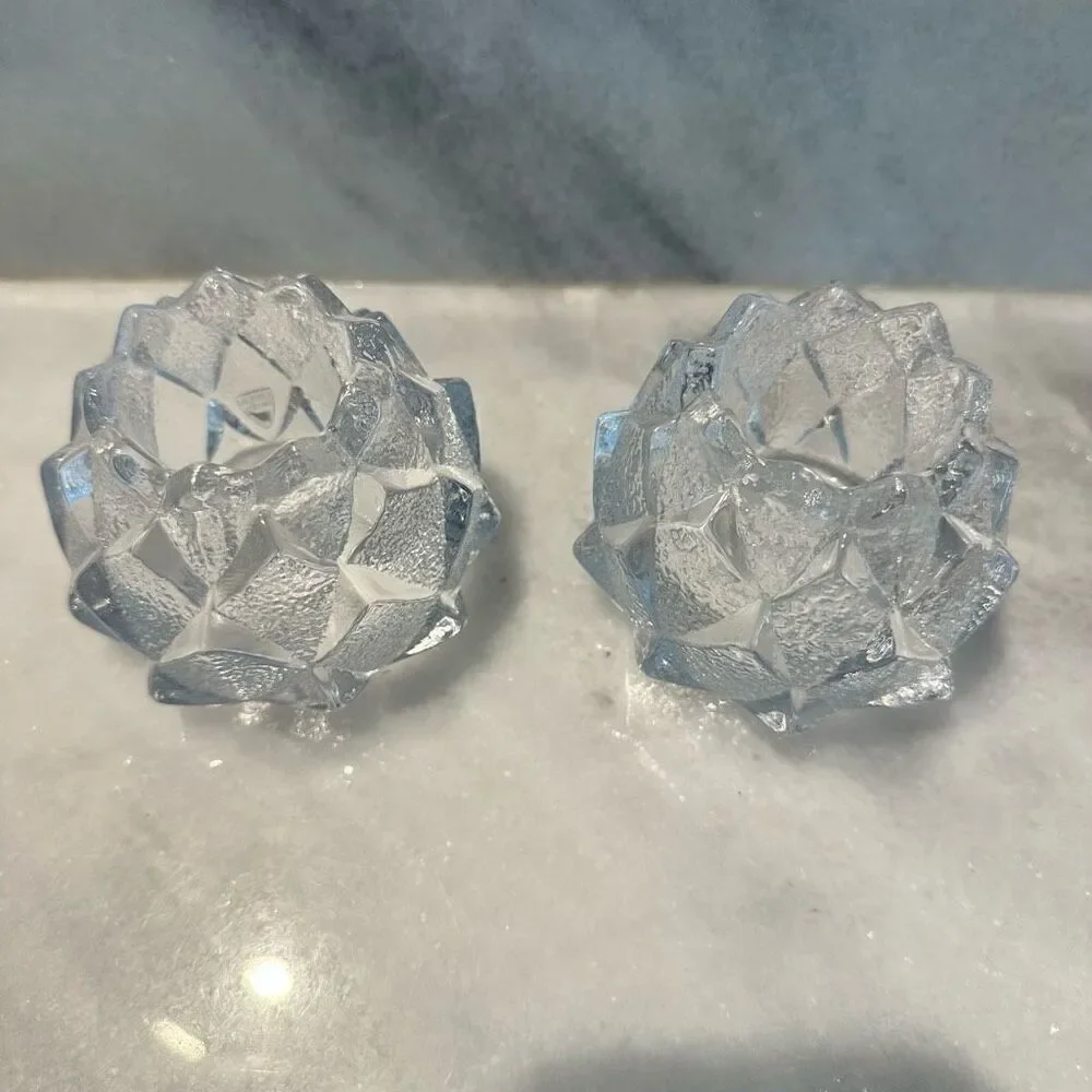 Vintage Orrefors Sweden Crystal Artichoke Nimbus Votive Candle Holders Set of 2
